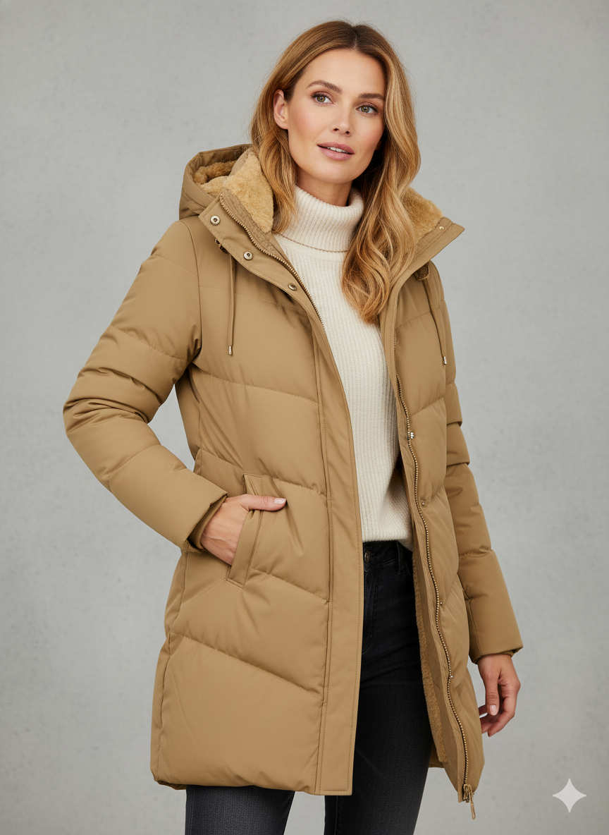Damen Lange Winterjacke mit Kapuze und kuscheligem Futter - J&B - 3 - Atelier-Zofia