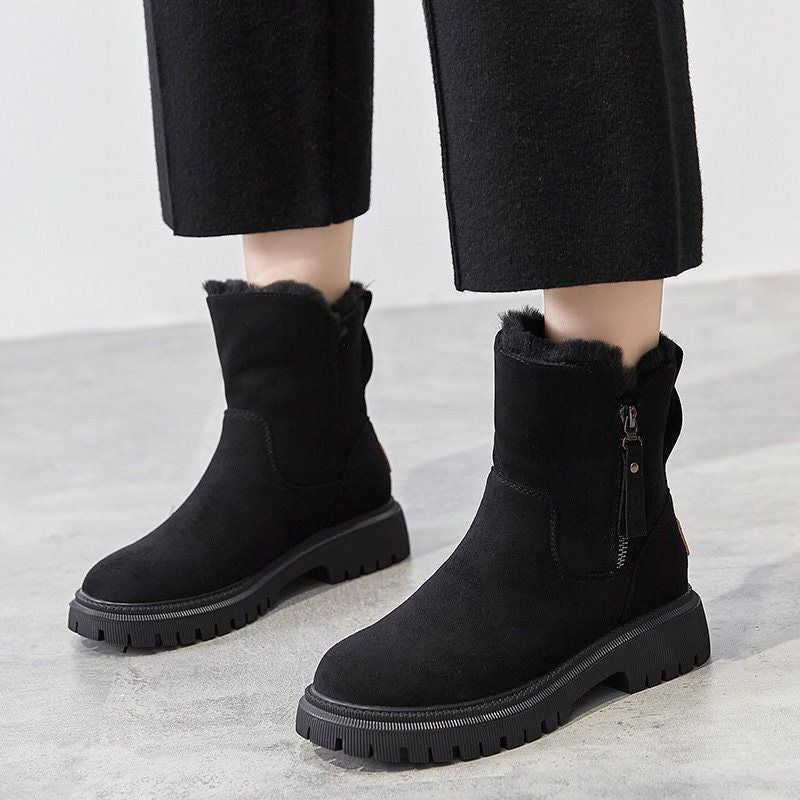 Modische Damen-Stiefeletten mit quadratischem Absatz und warmem Innenfutter - J&B - 1 - Atelier-Zofia