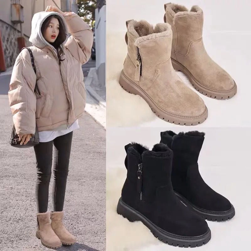 Modische Damen-Stiefeletten mit quadratischem Absatz und warmem Innenfutter - J&B - 6 - Atelier-Zofia
