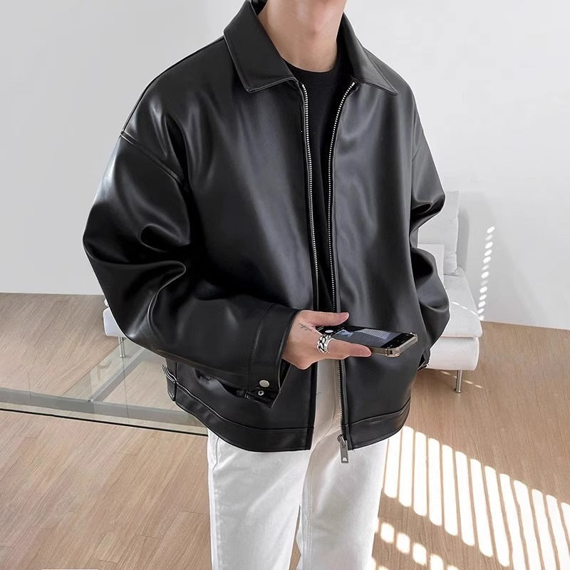 Herren-Bikerjacke im lässigen Schnitt mit durchgehendem Reißverschluss - J&B - 2 - Atelier-Zofia