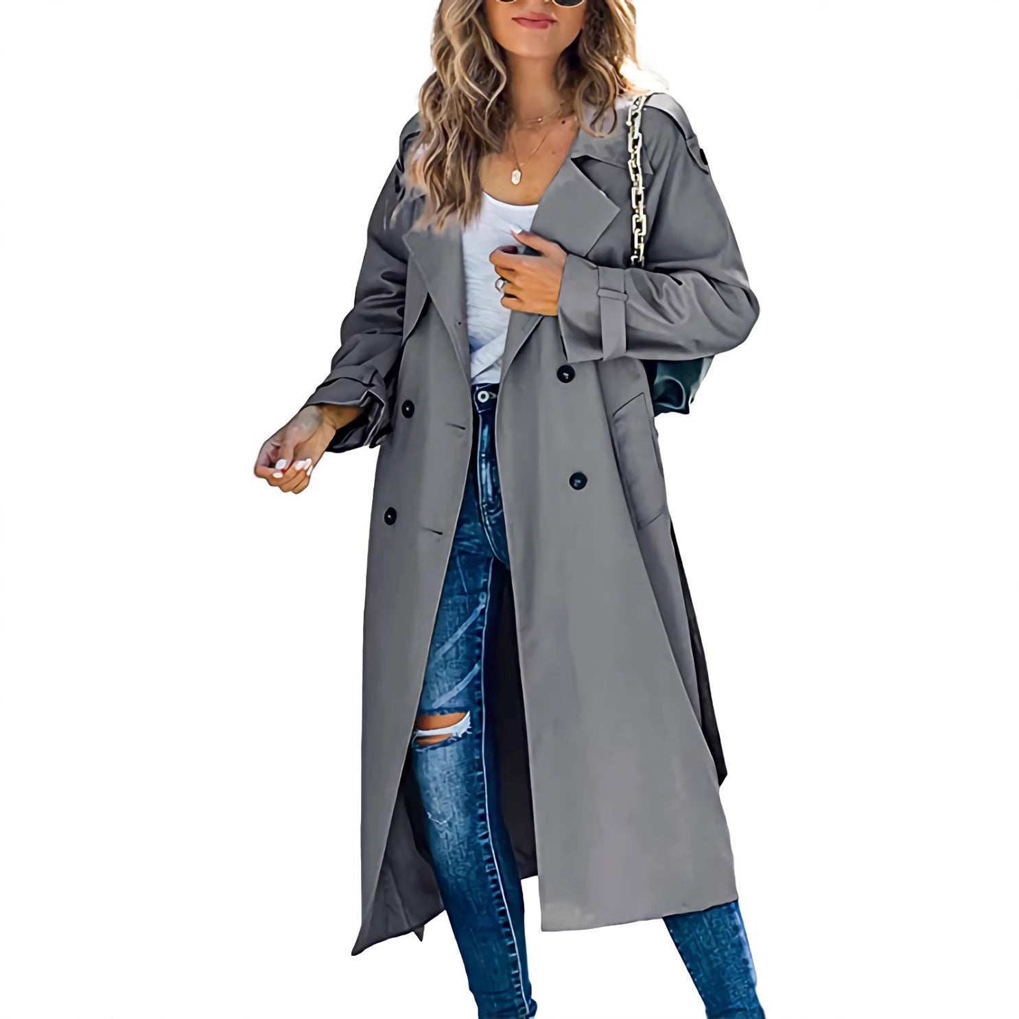 Stylischer Midi-Trenchcoat für Damen mit klassischem Zweireiher - J&B - 1 - Atelier-Zofia