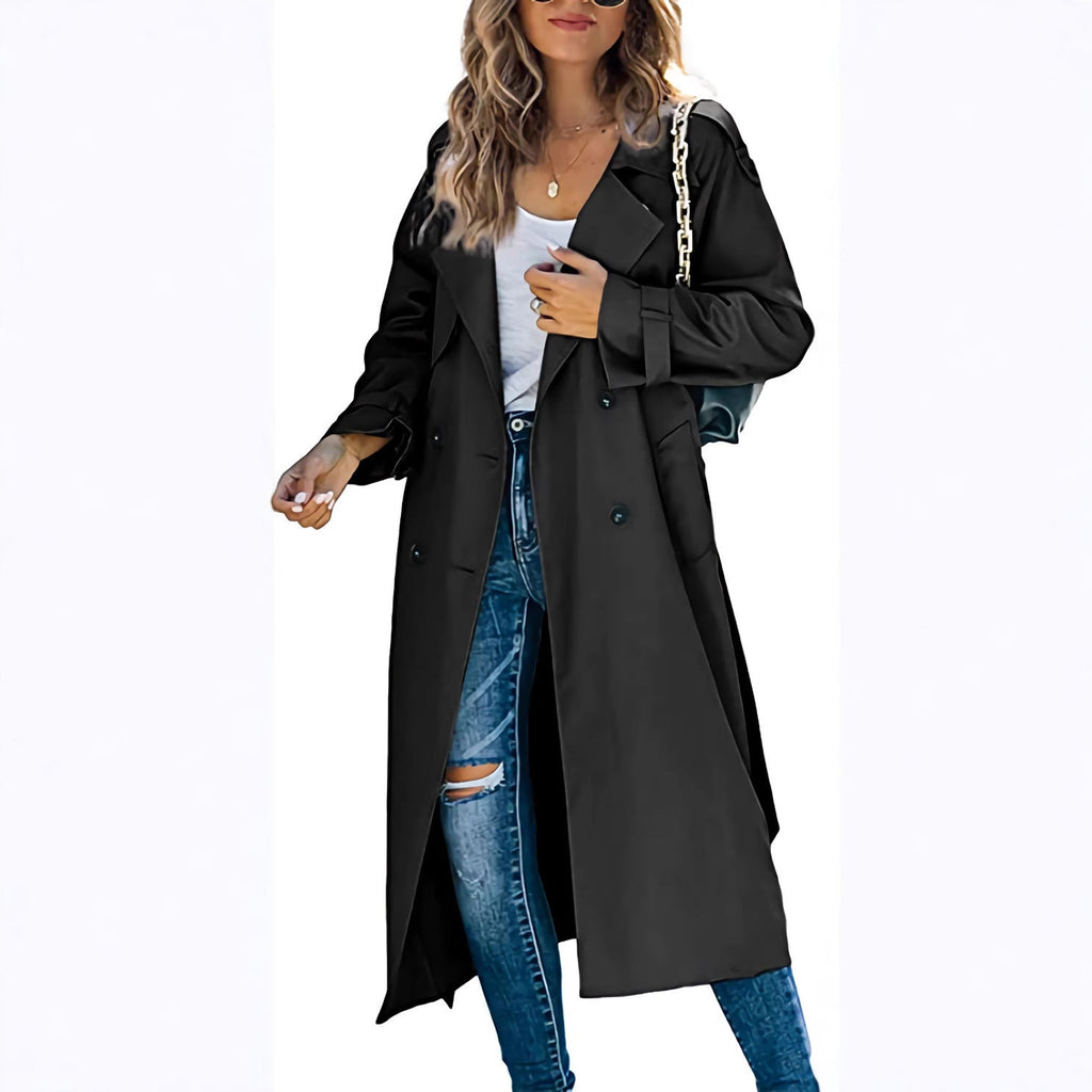 Stylischer Midi-Trenchcoat für Damen mit klassischem Zweireiher - J&B - 2 - Atelier-Zofia