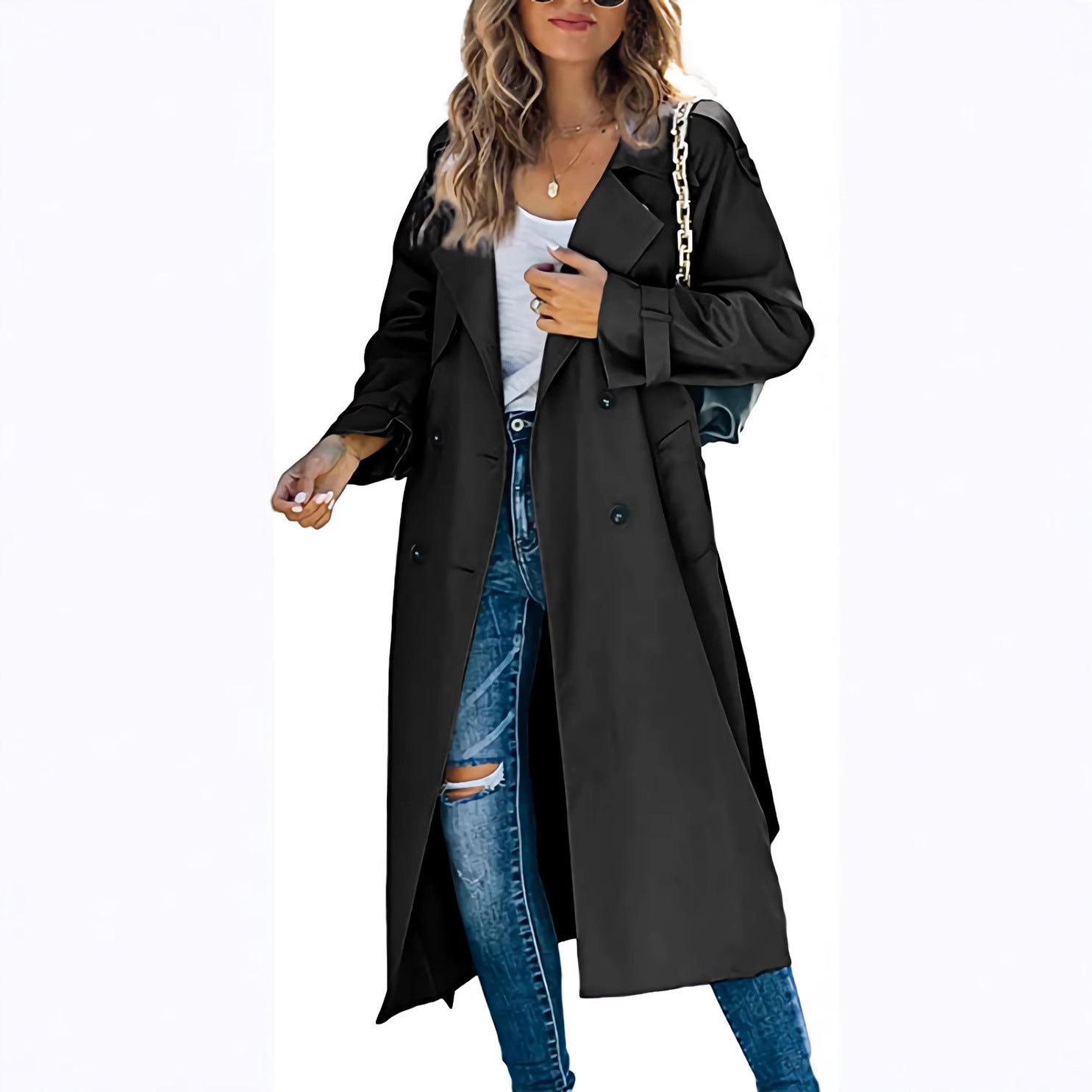 Stylischer Midi-Trenchcoat für Damen mit klassischem Zweireiher - J&B - 2 - Atelier-Zofia