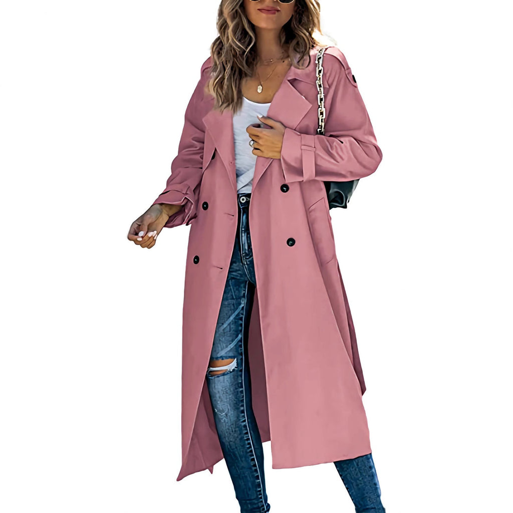 Stylischer Midi-Trenchcoat für Damen mit klassischem Zweireiher - J&B - 4 - Atelier-Zofia