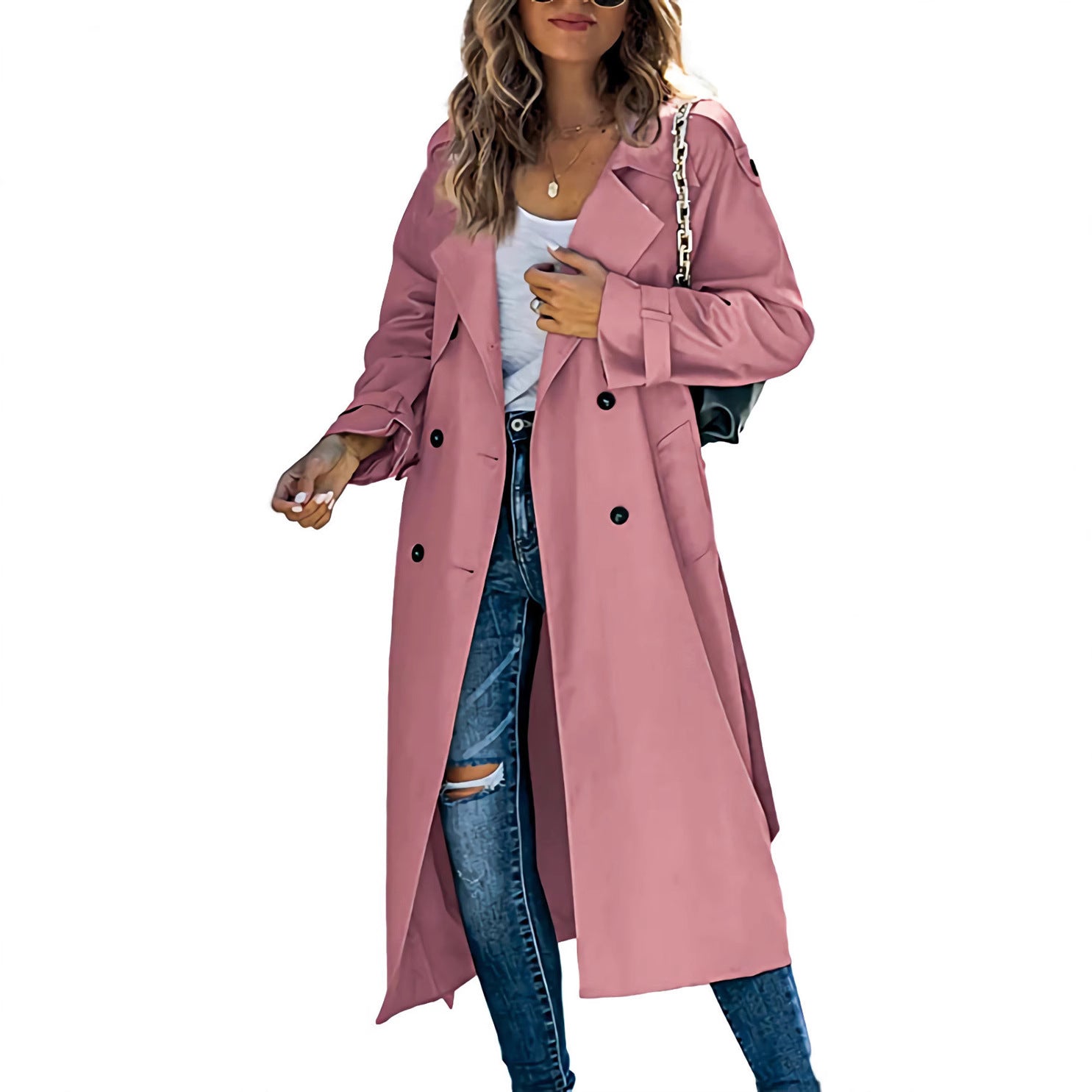 Stylischer Midi-Trenchcoat für Damen mit klassischem Zweireiher - J&B - 4 - Atelier-Zofia