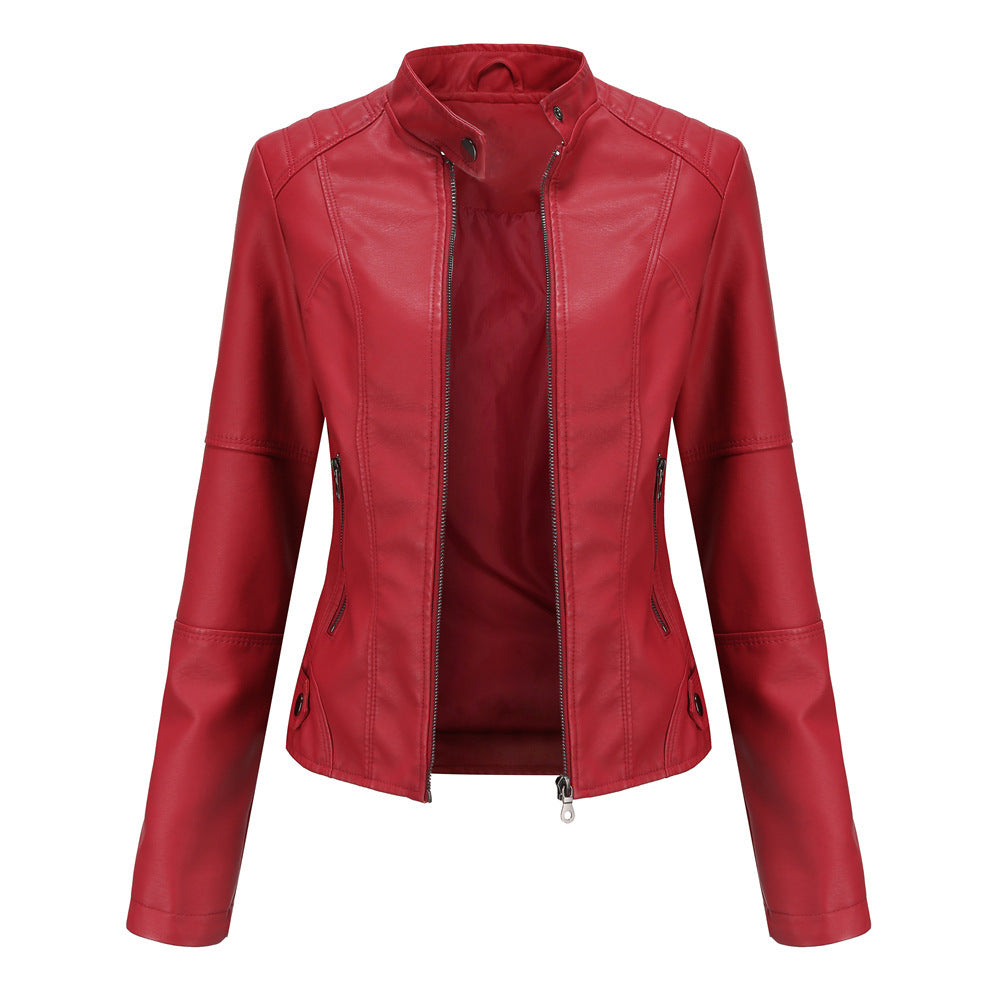 Elegante Damen-Lederjacke mit modischem Stehkragen und trendigen Reißverschlussdetails - J&B - 11 - Atelier-Zofia