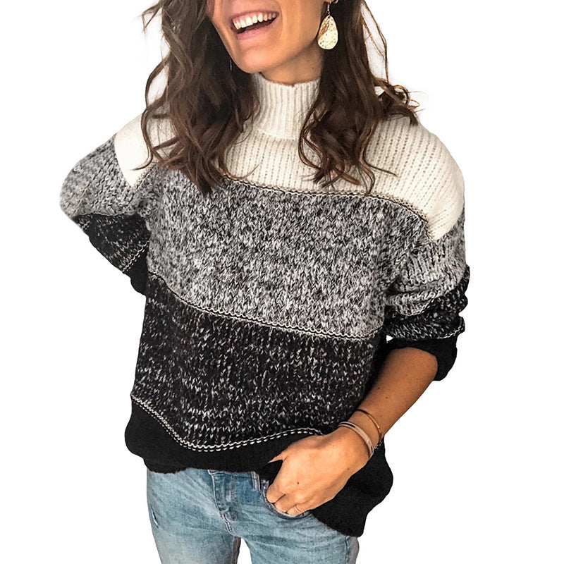 Modischer Damenpullover mit Rollkragen und Farbblock-Design - J&B - 1 - Atelier-Zofia