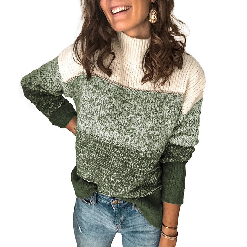 Modischer Damenpullover mit Rollkragen und Farbblock-Design - J&B - 2 - Atelier-Zofia