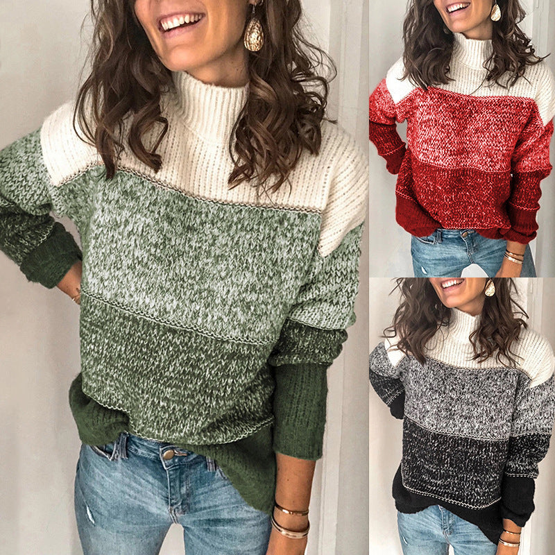 Modischer Damenpullover mit Rollkragen und Farbblock-Design - J&B - 3 - Atelier-Zofia