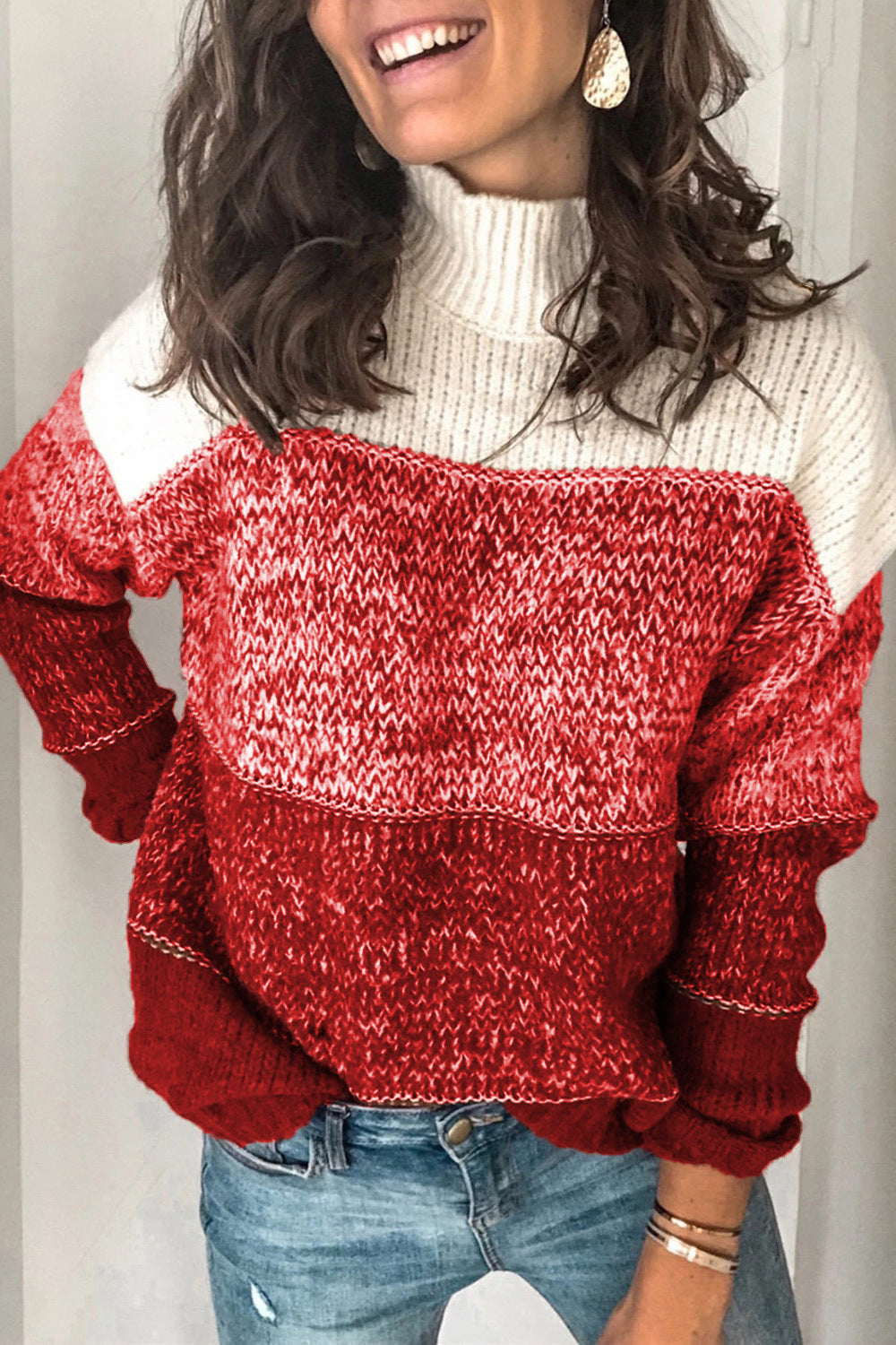 Modischer Damenpullover mit Rollkragen und Farbblock-Design - J&B - 7 - Atelier-Zofia
