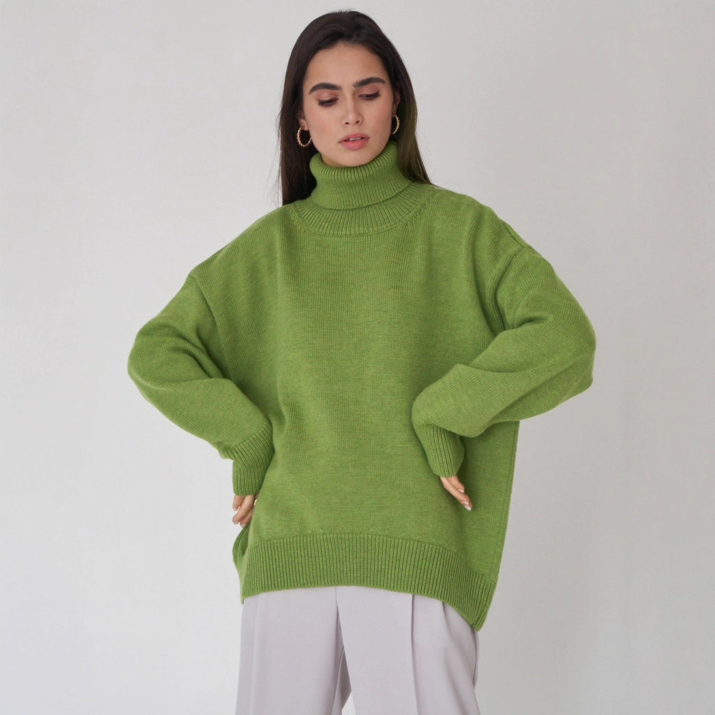 Bequemer Damenpullover mit Rollkragen und lässigen langen Ärmeln - J&B - 1 - Atelier-Zofia