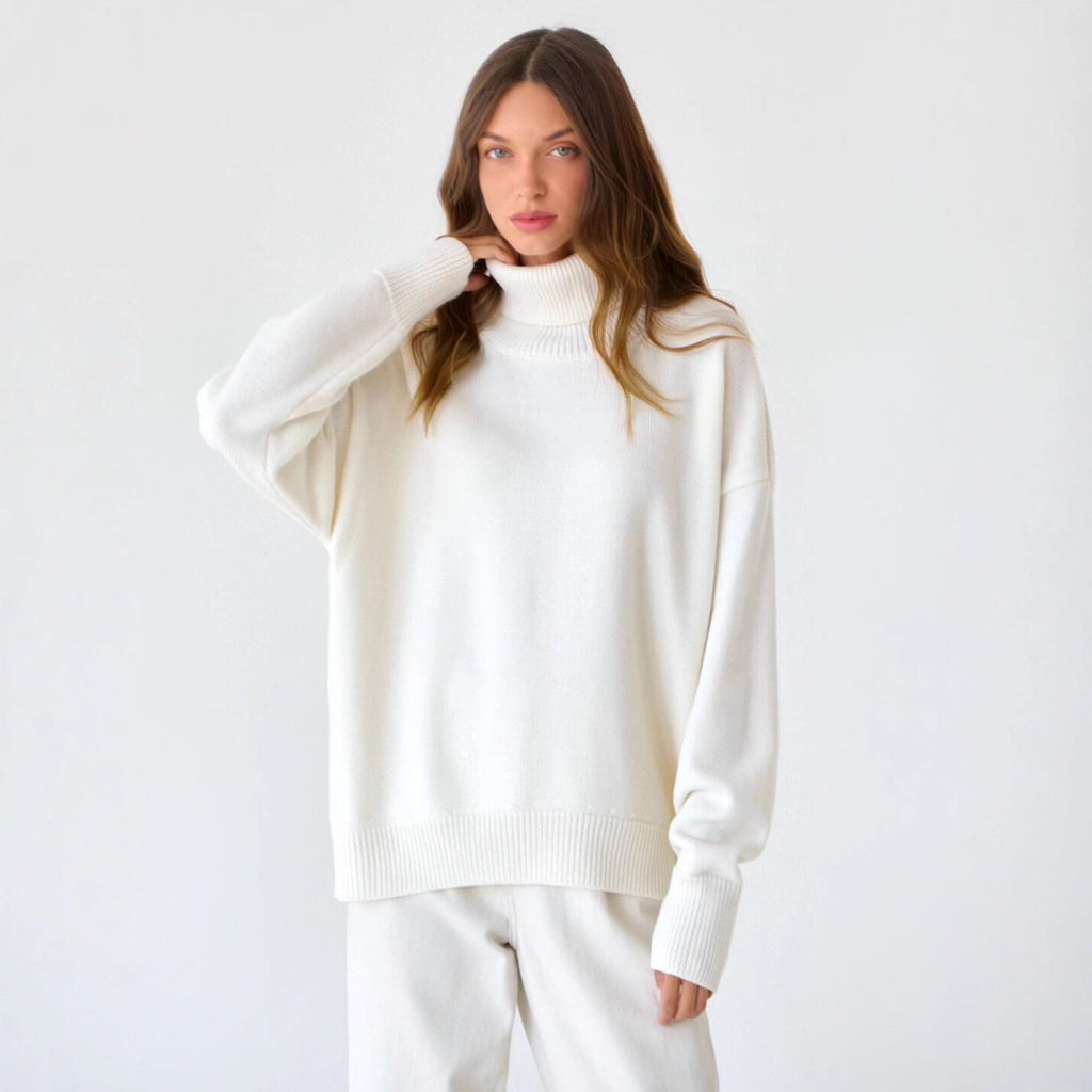 Bequemer Damenpullover mit Rollkragen und lässigen langen Ärmeln - J&B - 2 - Atelier-Zofia