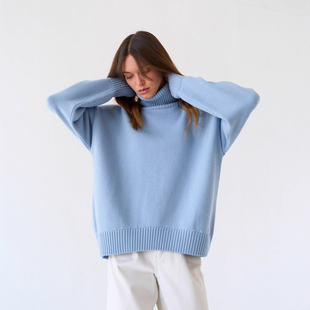 Bequemer Damenpullover mit Rollkragen und lässigen langen Ärmeln - J&B - 7 - Atelier-Zofia