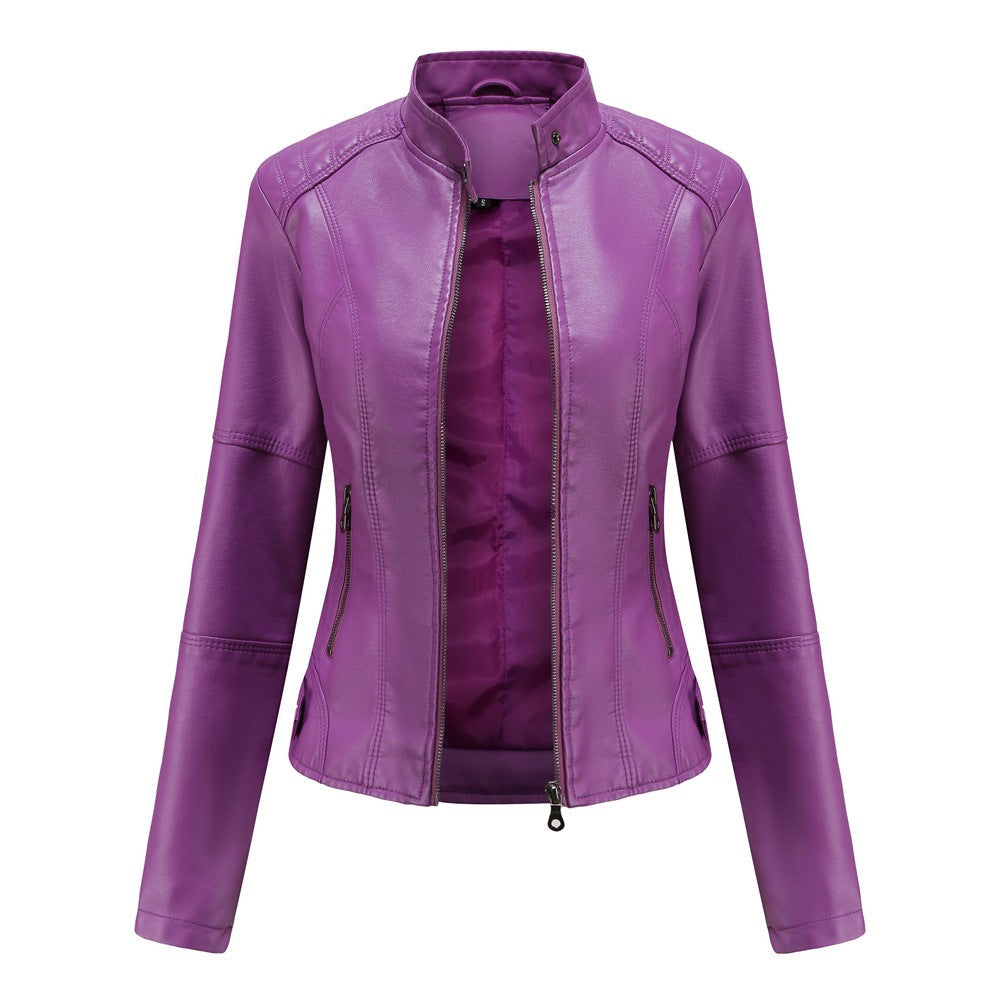 Damen Kunstleder Moto-Jacke mit praktischen Taschen und vorderem Reißverschluss - J&B - 1 - Atelier-Zofia