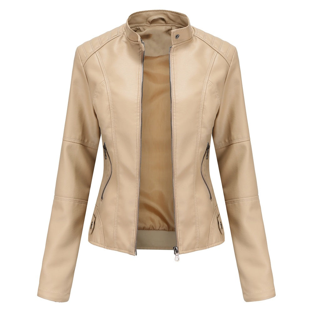 Damen Kunstleder Moto-Jacke mit praktischen Taschen und vorderem Reißverschluss - J&B - 4 - Atelier-Zofia