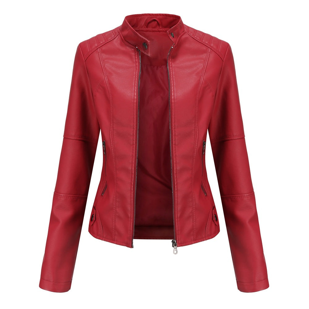 Damen Kunstleder Moto-Jacke mit praktischen Taschen und vorderem Reißverschluss - J&B - 5 - Atelier-Zofia
