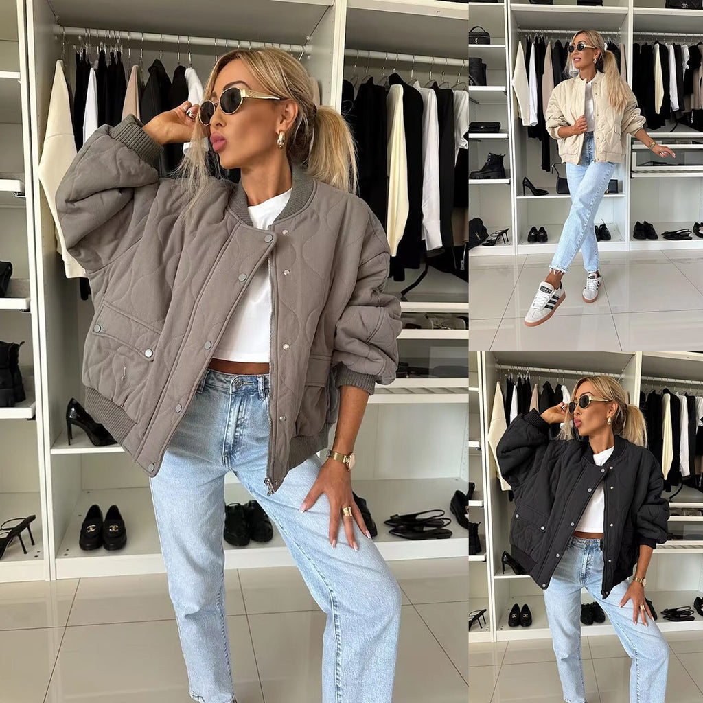 Damen-Bomberjacke mit Steppmuster – Lässiger Look und Druckknopfverschluss - J&B - 4 - Atelier-Zofia