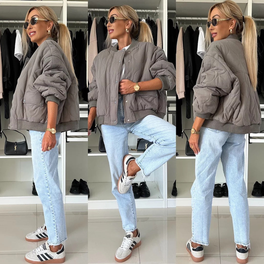 Damen-Bomberjacke mit Steppmuster – Lässiger Look und Druckknopfverschluss - J&B - 5 - Atelier-Zofia