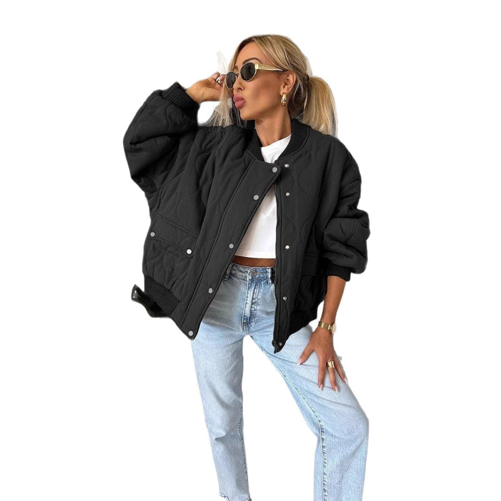 Damen-Bomberjacke mit Steppmuster – Lässiger Look und Druckknopfverschluss - J&B - 6 - Atelier-Zofia