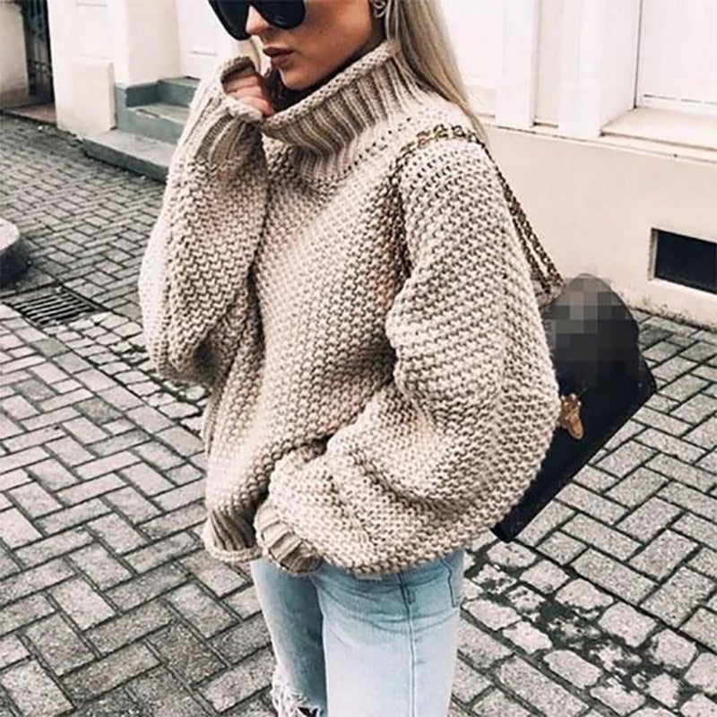 Damen Rollkragenpullover: Bequemer und eleganter Pullover mit Rippenelementen - J&B - 4 - Atelier-Zofia