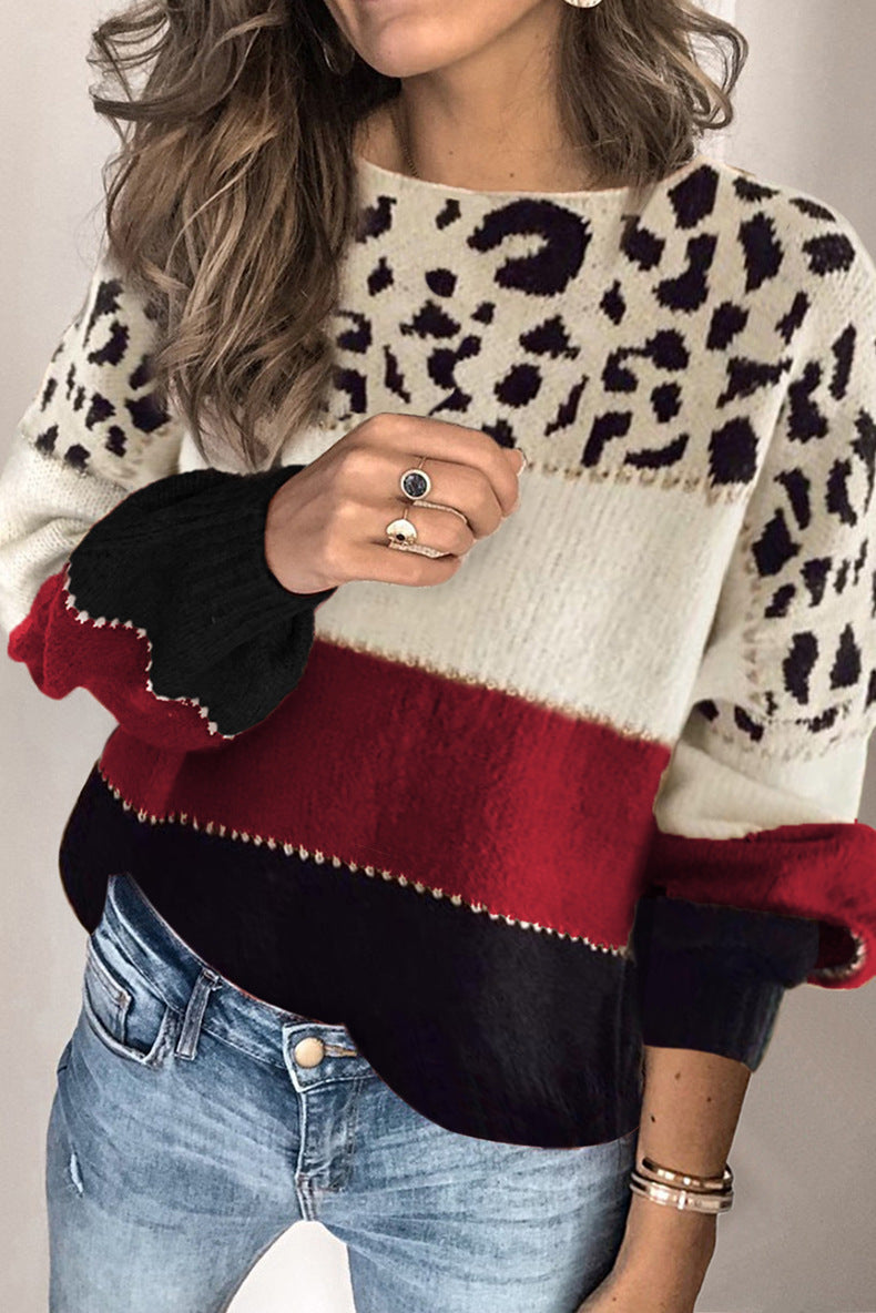 Stylischer Damenpullover mit Leopardenmuster und auffälligen Streifen - J&B - 2 - Atelier-Zofia