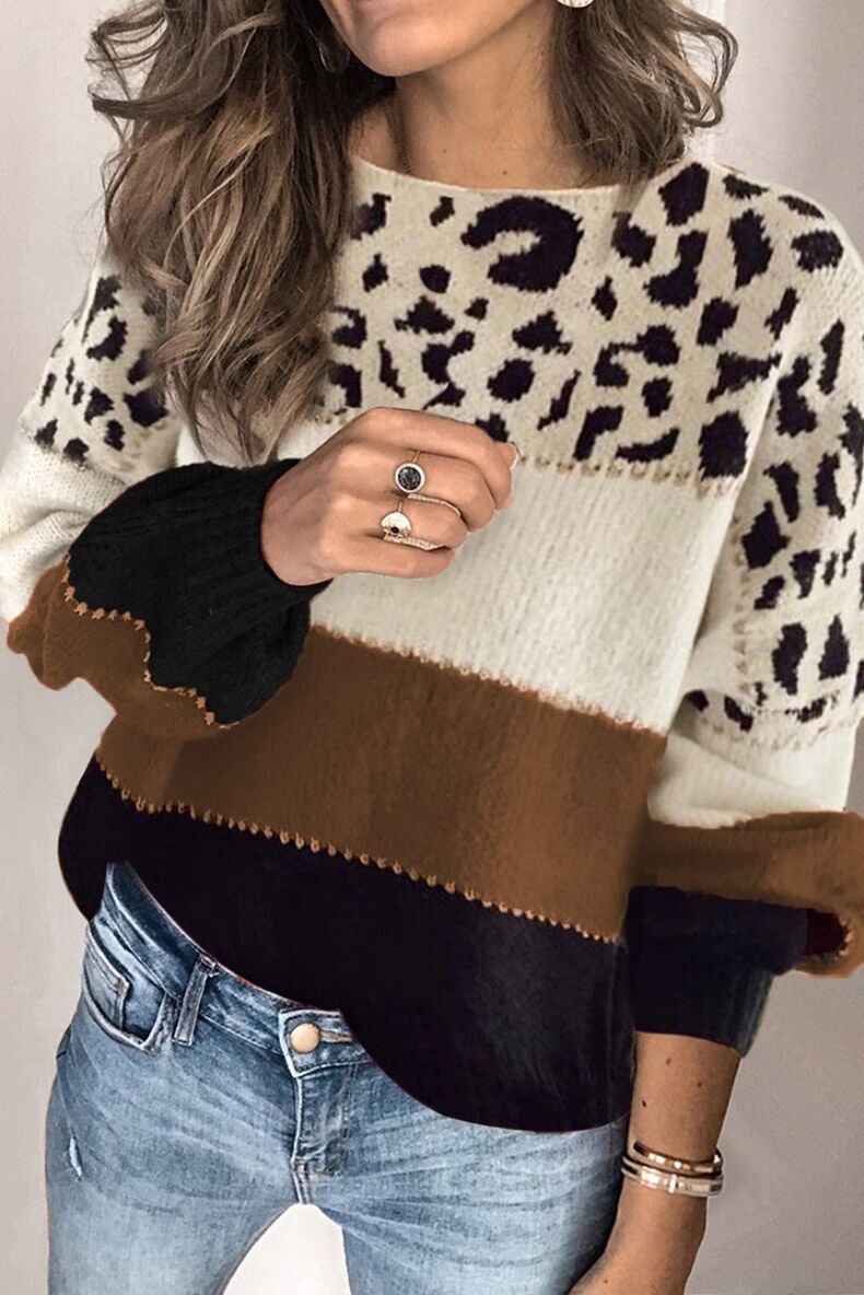 Stylischer Damenpullover mit Leopardenmuster und auffälligen Streifen - J&B - 3 - Atelier-Zofia