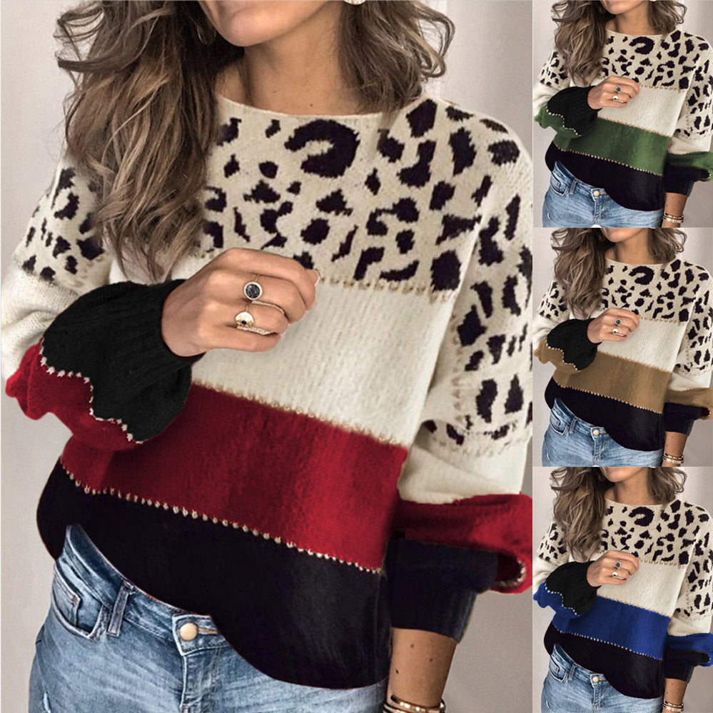 Stylischer Damenpullover mit Leopardenmuster und auffälligen Streifen - J&B - 6 - Atelier-Zofia