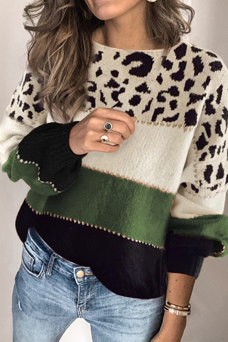 Stylischer Damenpullover mit Leopardenmuster und auffälligen Streifen - J&B - 7 - Atelier-Zofia