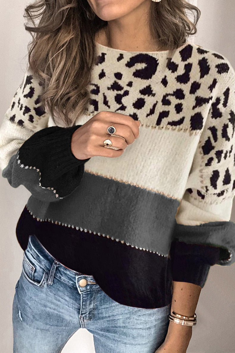 Stylischer Damenpullover mit Leopardenmuster und auffälligen Streifen - J&B - 11 - Atelier-Zofia