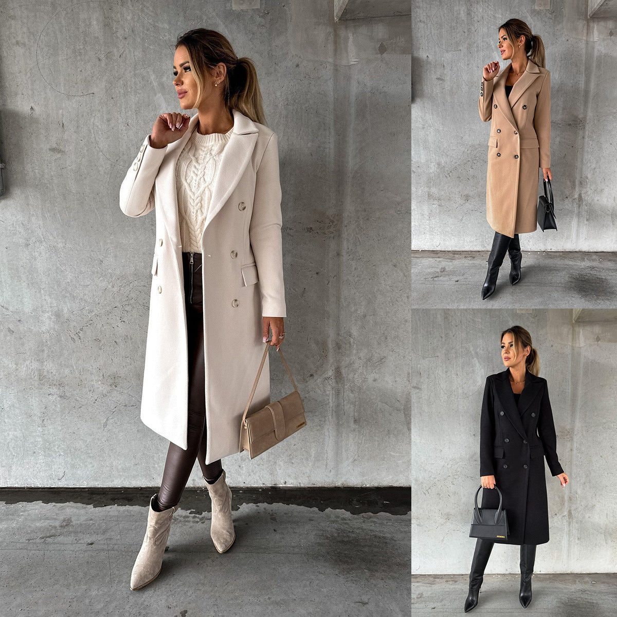 Eleganter Damenmantel im Zweireiher-Stil mit praktischen Taschen - J&B - 7 - Atelier-Zofia