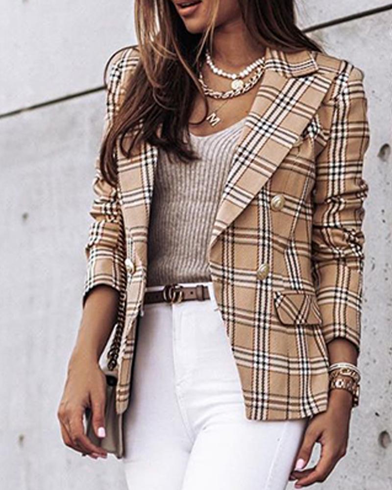Klassischer Damenblazer im Zweireiher-Design mit stilvollem Karomuster - J&B - 1 - Atelier-Zofia