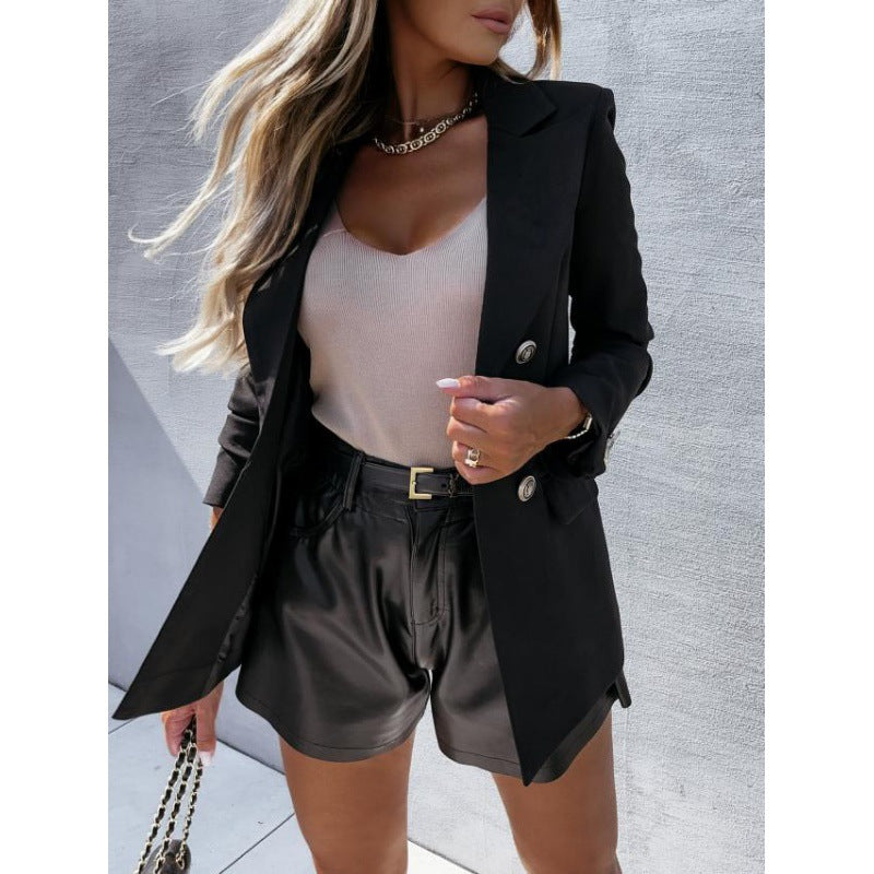 Hellblauer Damenblazer mit doppelt geknöpfter Front und stilvollem Schnitt - J&B - 6 - Atelier-Zofia