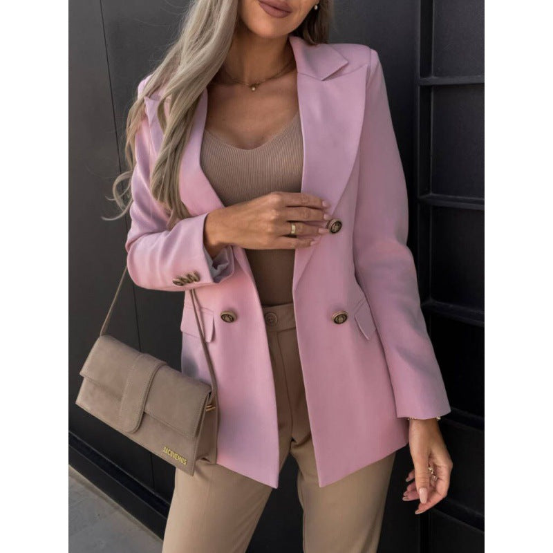 Hellblauer Damenblazer mit doppelt geknöpfter Front und stilvollem Schnitt - J&B - 7 - Atelier-Zofia