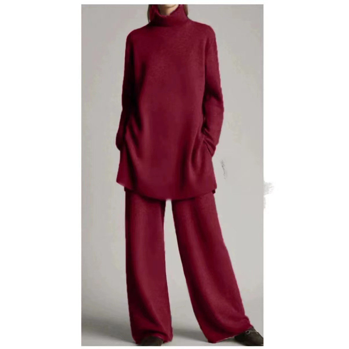 Modisches Strick-Damen-Set in zwei Teilen mit Rollkragen und lässigem Schnitt - J&B - 5 - Atelier-Zofia