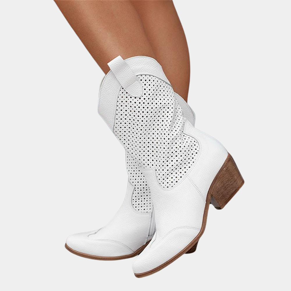 Damen Cowboystiefel mit luftdurchlässigem Design und komfortablem Blockabsatz - J&B - 1 - Atelier-Zofia