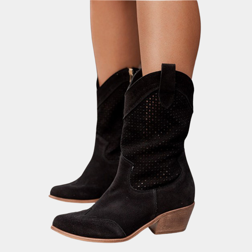 Damen Cowboystiefel mit luftdurchlässigem Design und komfortablem Blockabsatz - J&B - 3 - Atelier-Zofia