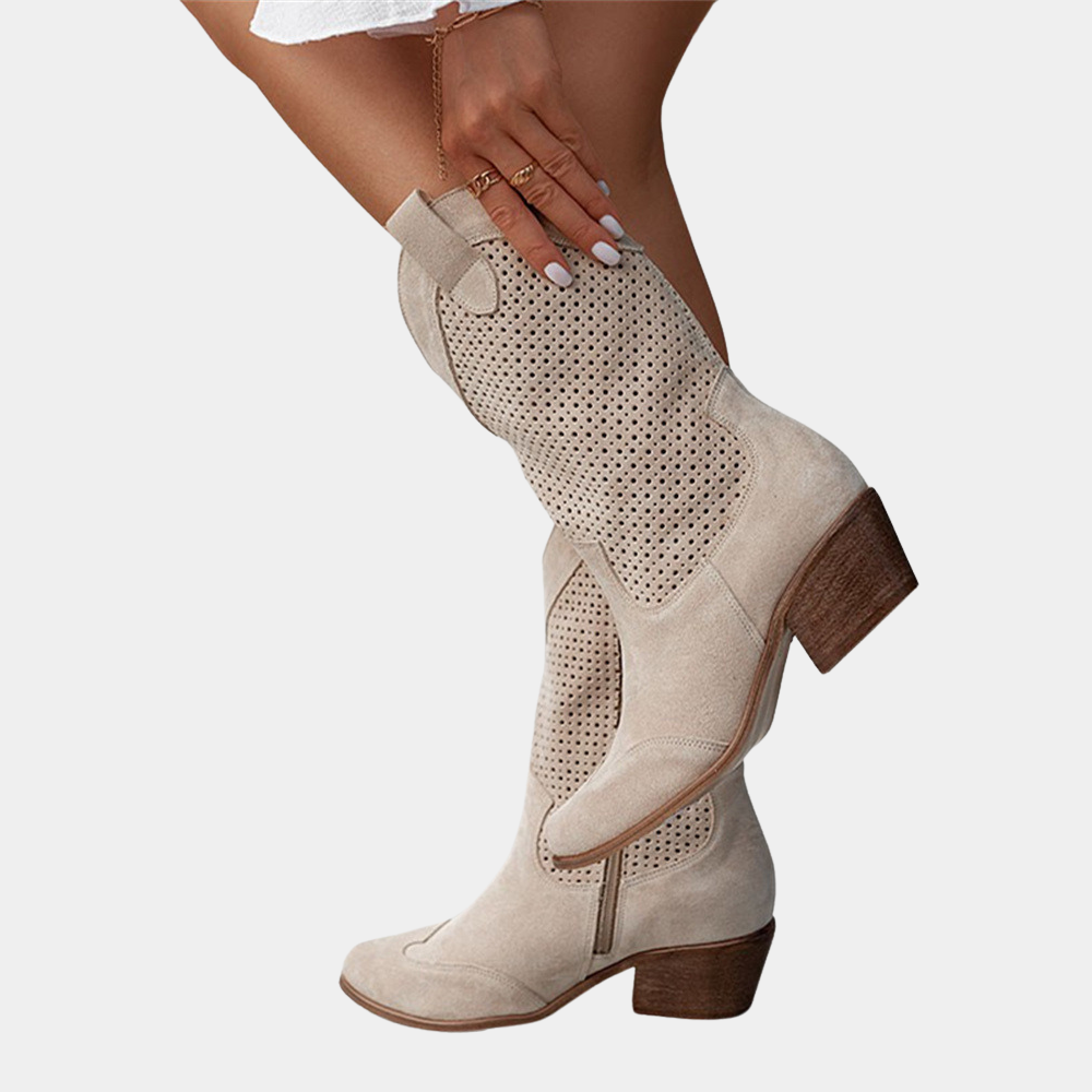 Damen Cowboystiefel mit luftdurchlässigem Design und komfortablem Blockabsatz - J&B - 5 - Atelier-Zofia