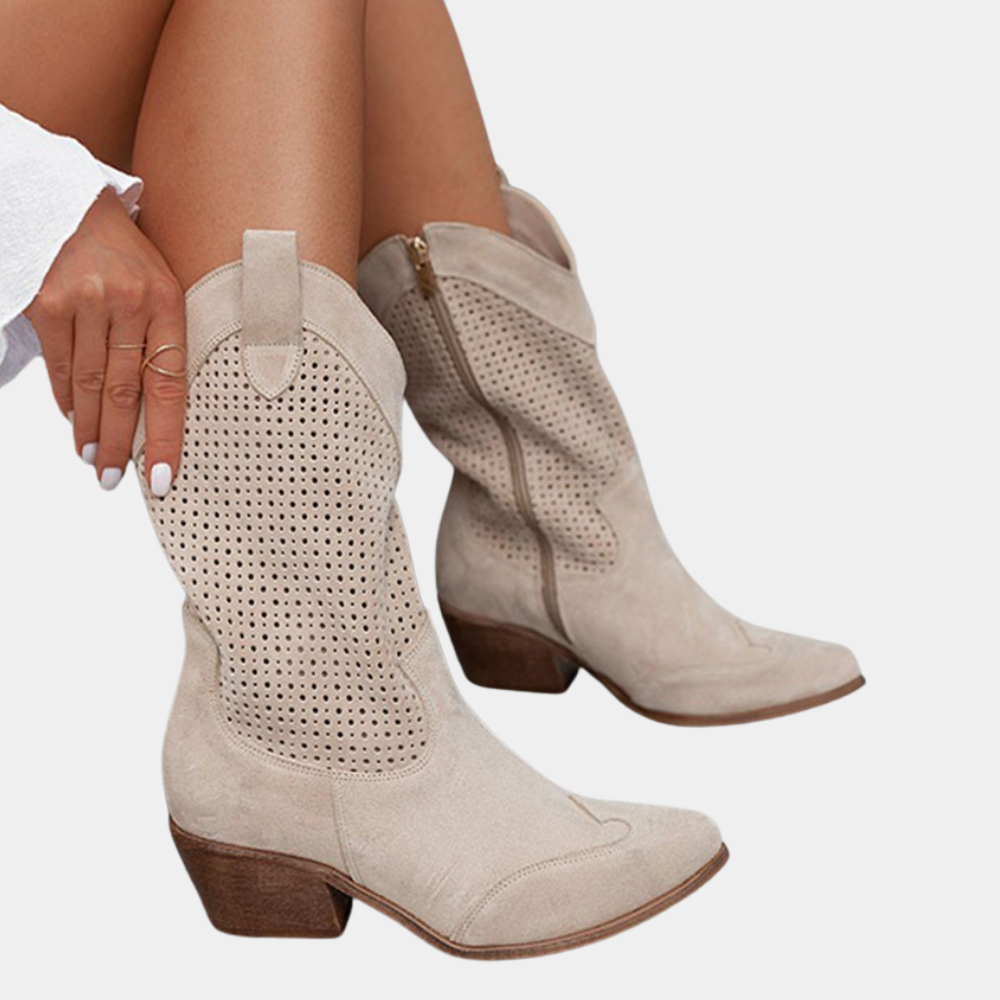 Damen Cowboystiefel mit luftdurchlässigem Design und komfortablem Blockabsatz - J&B - 6 - Atelier-Zofia