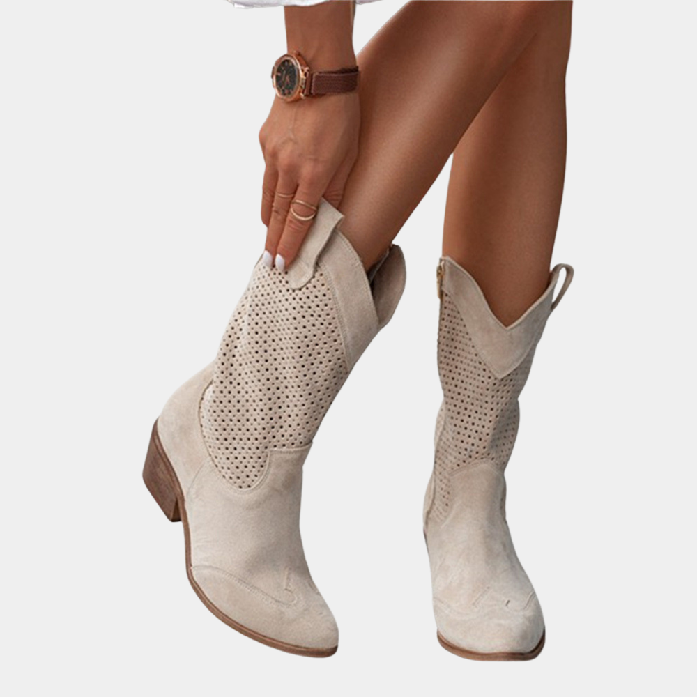 Damen Cowboystiefel mit luftdurchlässigem Design und komfortablem Blockabsatz - J&B - 7 - Atelier-Zofia