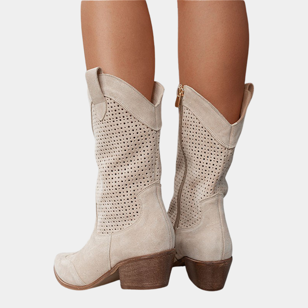 Damen Cowboystiefel mit luftdurchlässigem Design und komfortablem Blockabsatz - J&B - 8 - Atelier-Zofia