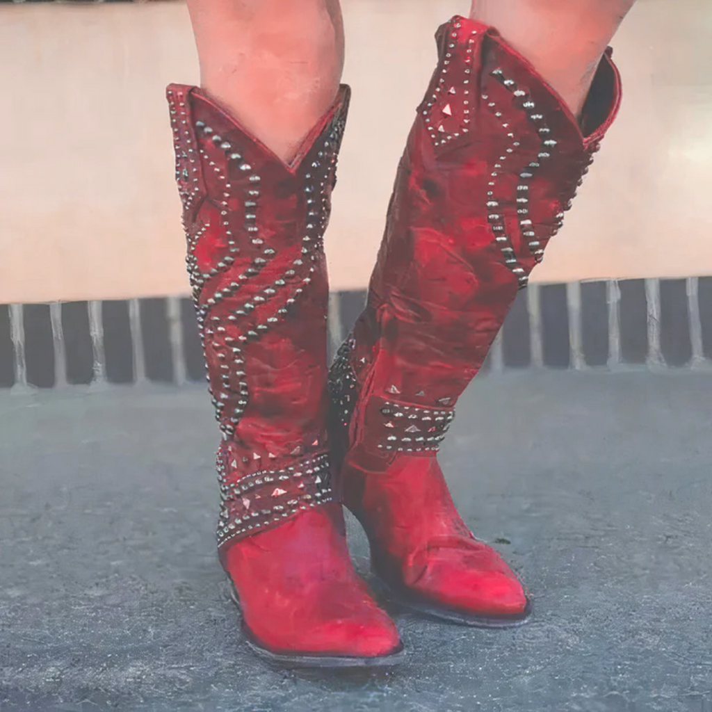 Damen Kniehohe Stiefel im Western-Stil mit Nieten - J&B - 4 - Atelier-Zofia