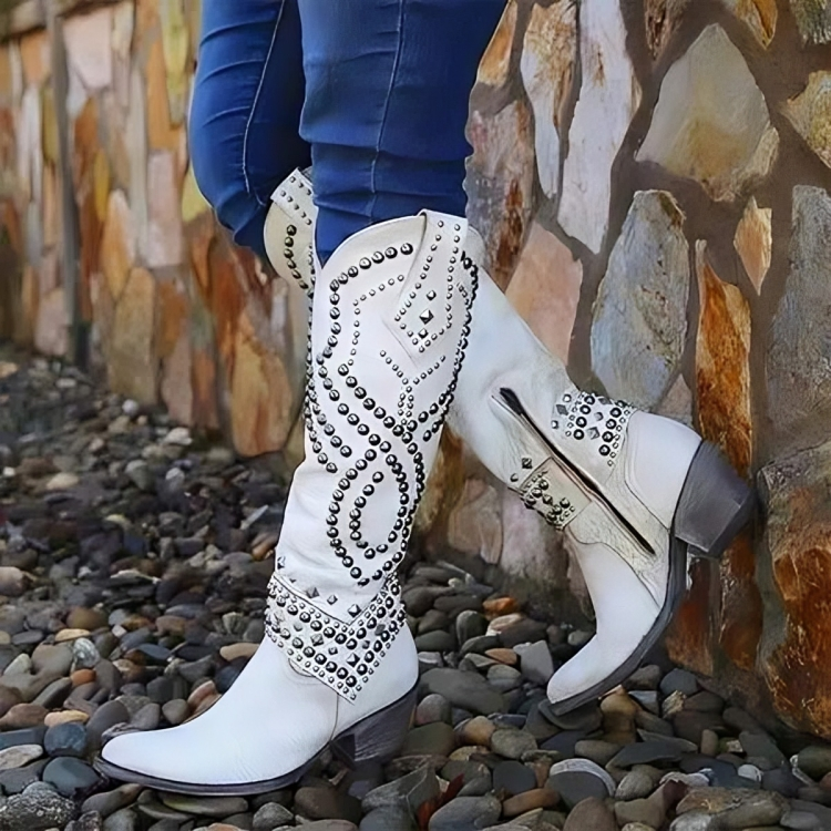Damen Kniehohe Stiefel im Western-Stil mit Nieten - J&B - 5 - Atelier-Zofia