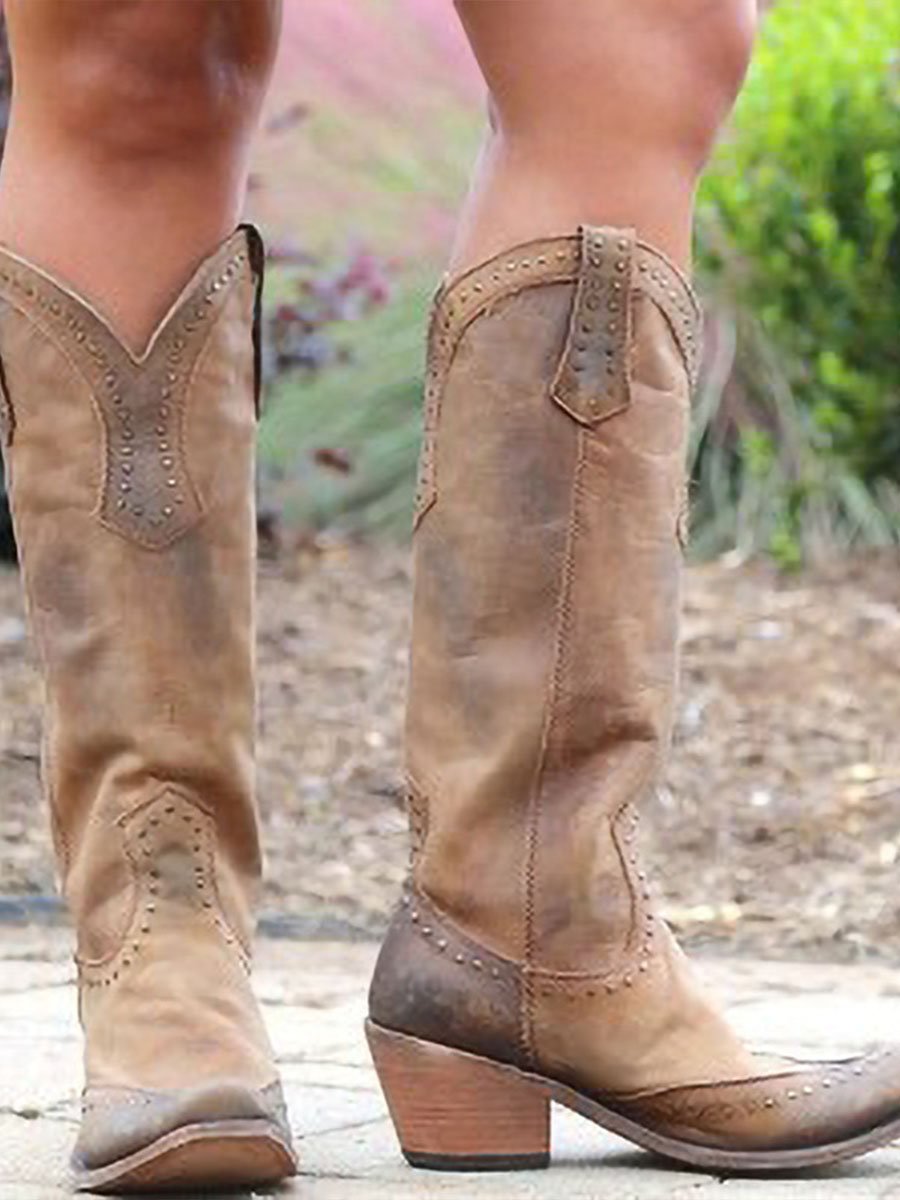Damen Cowboystiefel knielang mit Nietenakzenten - J&B - 3 - Atelier-Zofia