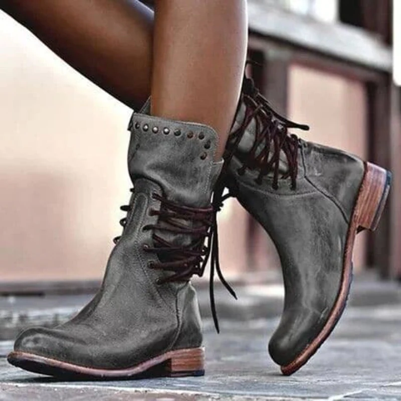 Damen Schnürstiefel im Retro-Stil mit komfortablem Blockabsatz - J&B - 3 - Atelier-Zofia