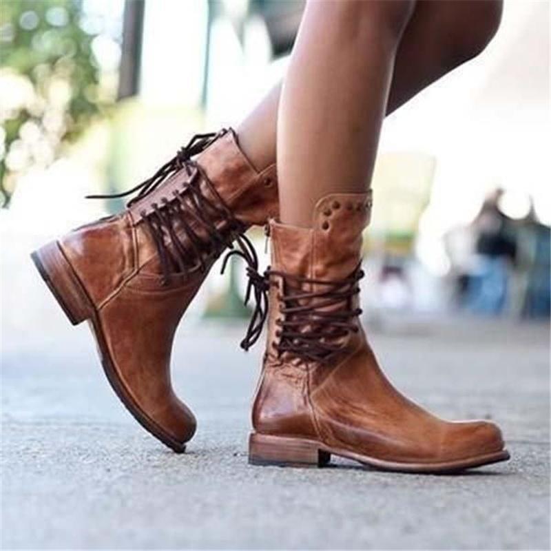Damen Schnürstiefel im Retro-Stil mit komfortablem Blockabsatz - J&B - 4 - Atelier-Zofia
