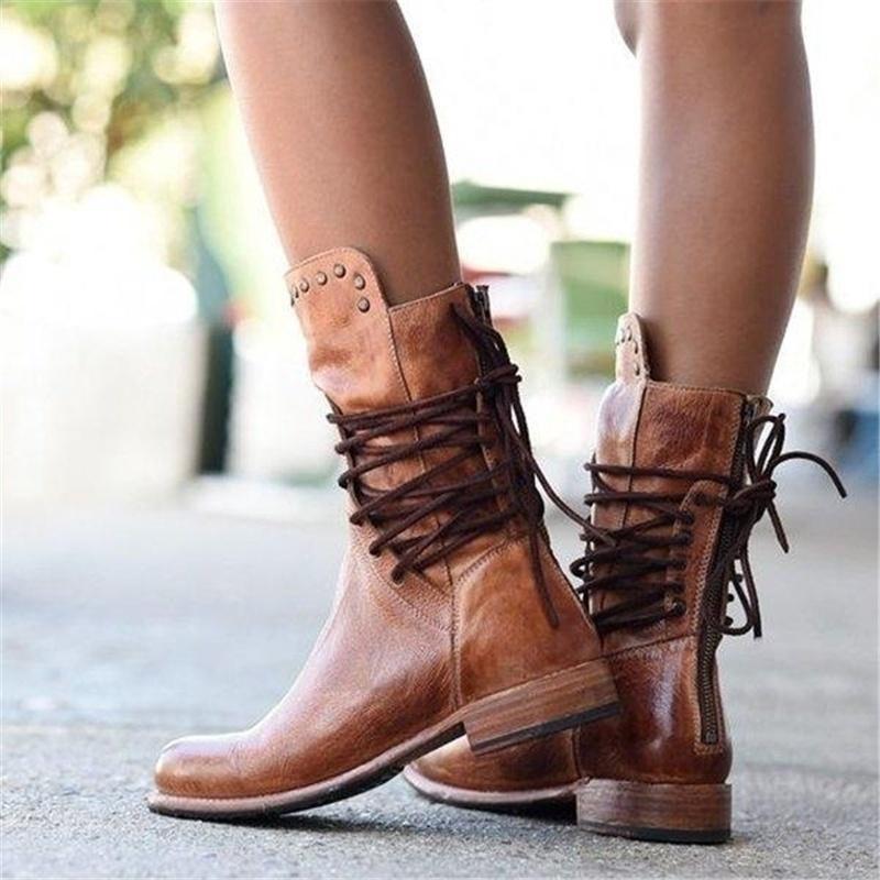 Damen Schnürstiefel im Retro-Stil mit komfortablem Blockabsatz - J&B - 7 - Atelier-Zofia