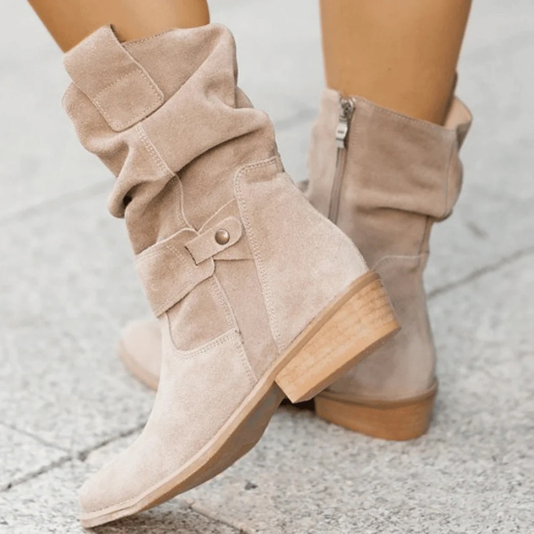 Elegante Slouch-Stiefel für Damen mit Blockabsatz und verstellbarem Riemen - J&B - 5 - Atelier-Zofia