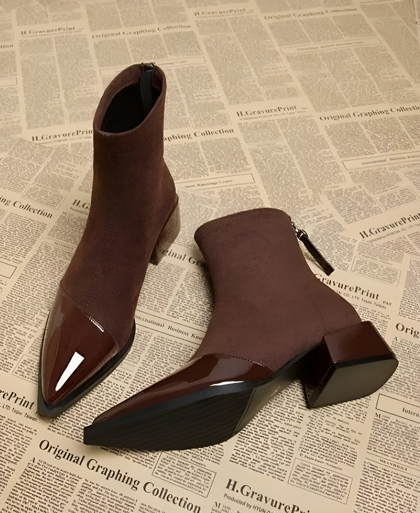 Modische Damen-Stiefeletten mit Blockabsatz und schimmernder Spitze - J&B - 1 - Atelier-Zofia