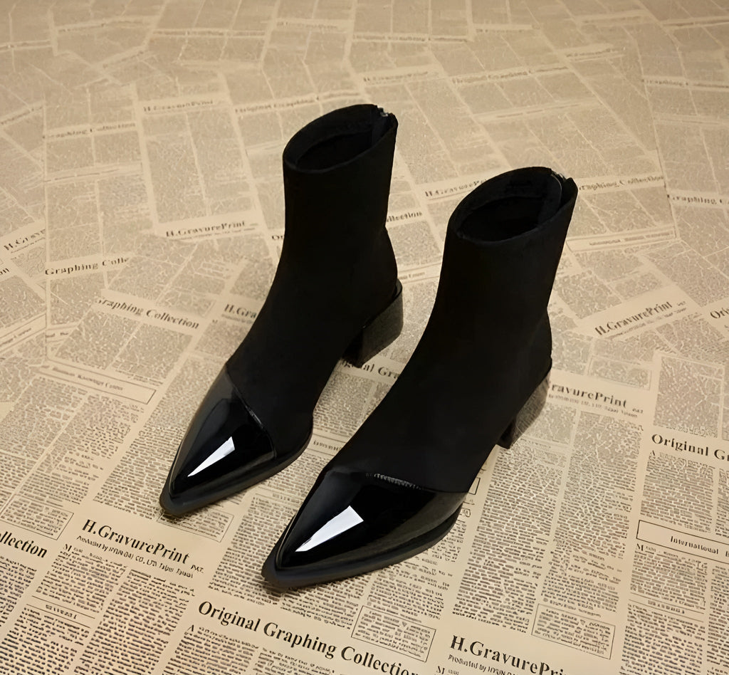 Modische Damen-Stiefeletten mit Blockabsatz und schimmernder Spitze - J&B - 2 - Atelier-Zofia