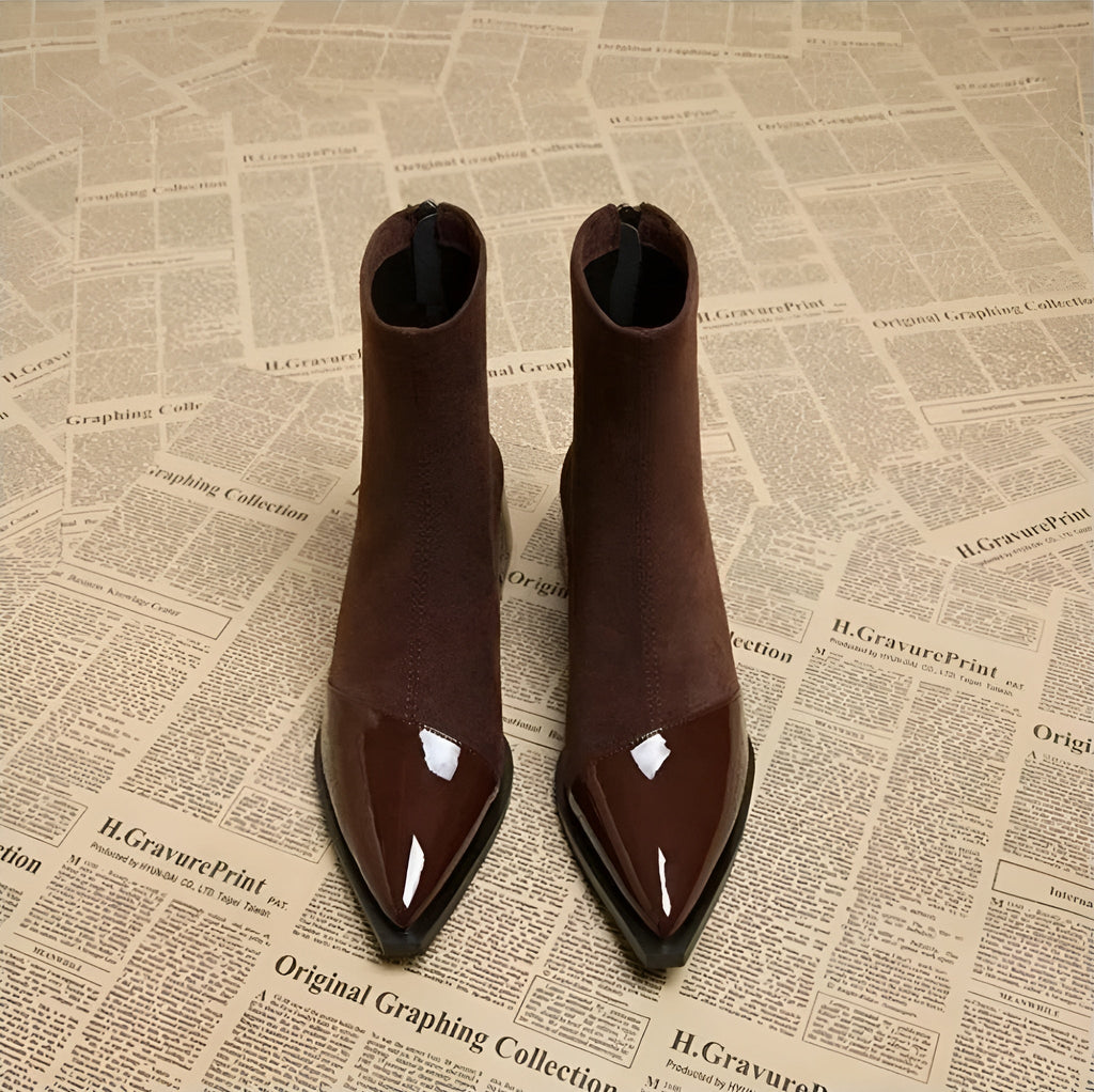 Modische Damen-Stiefeletten mit Blockabsatz und schimmernder Spitze - J&B - 4 - Atelier-Zofia